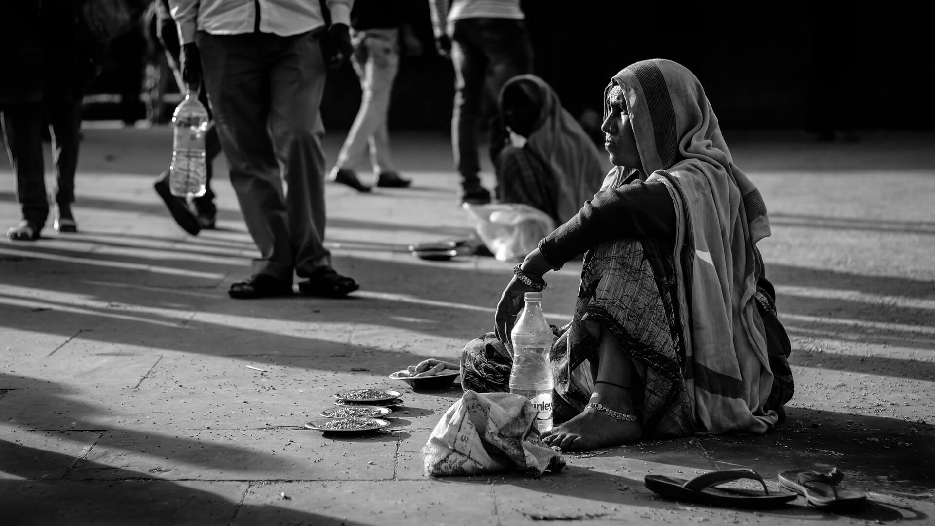 Lady Beggar Begging at the Street