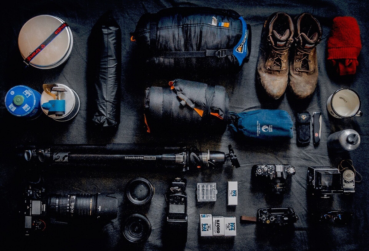 camera and Gears with Package for Travelling
